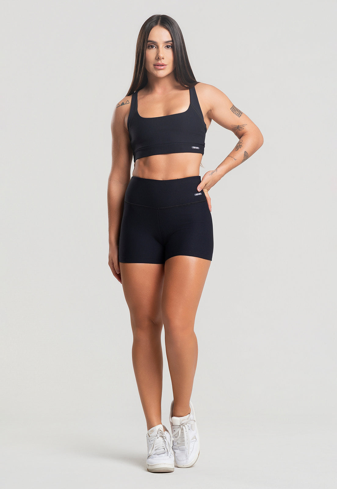 Conjunto Short + Top Canelado Preto