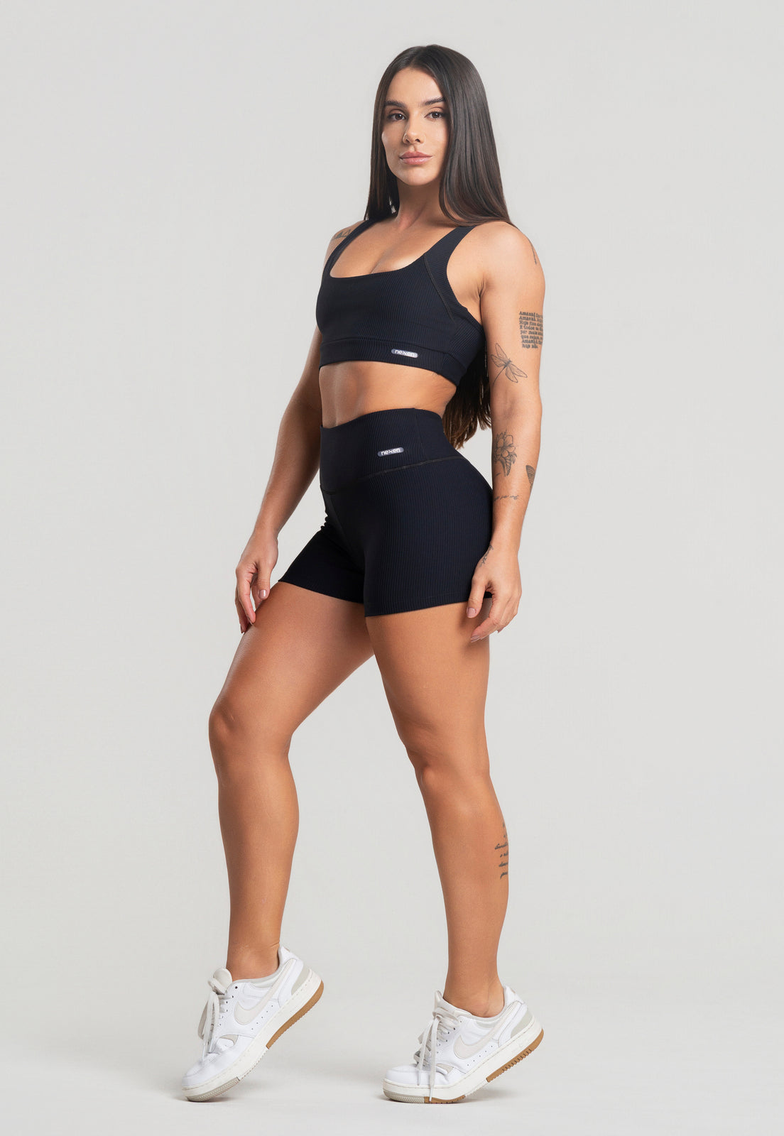 Conjunto Short + Top Canelado Preto