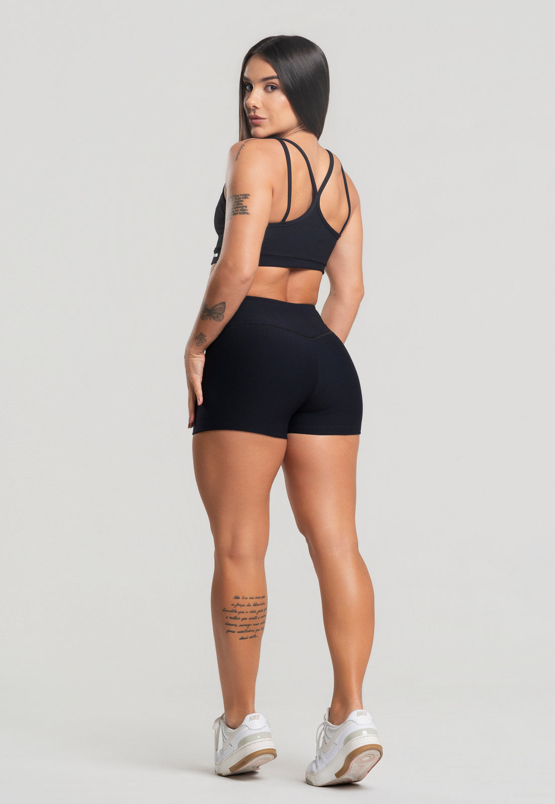 Conjunto Short + Top Canelado Preto