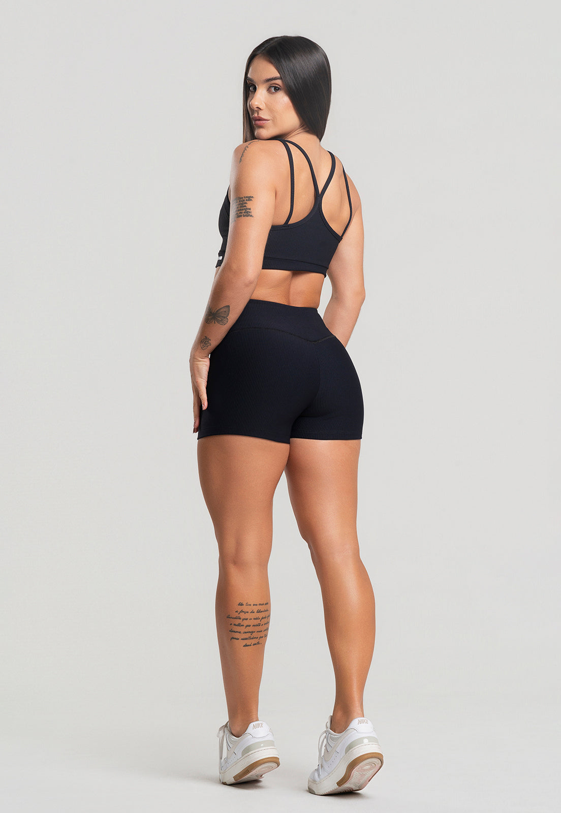 Conjunto Short + Top Canelado Preto