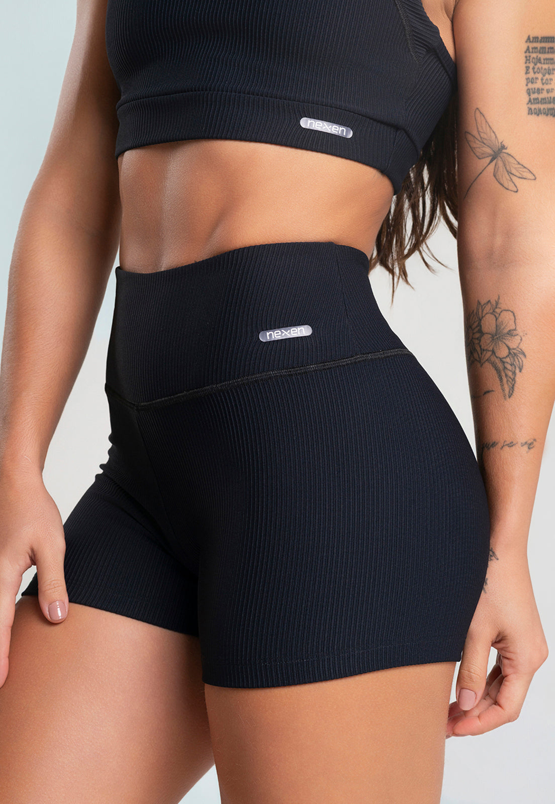 Conjunto Short + Top Canelado Preto