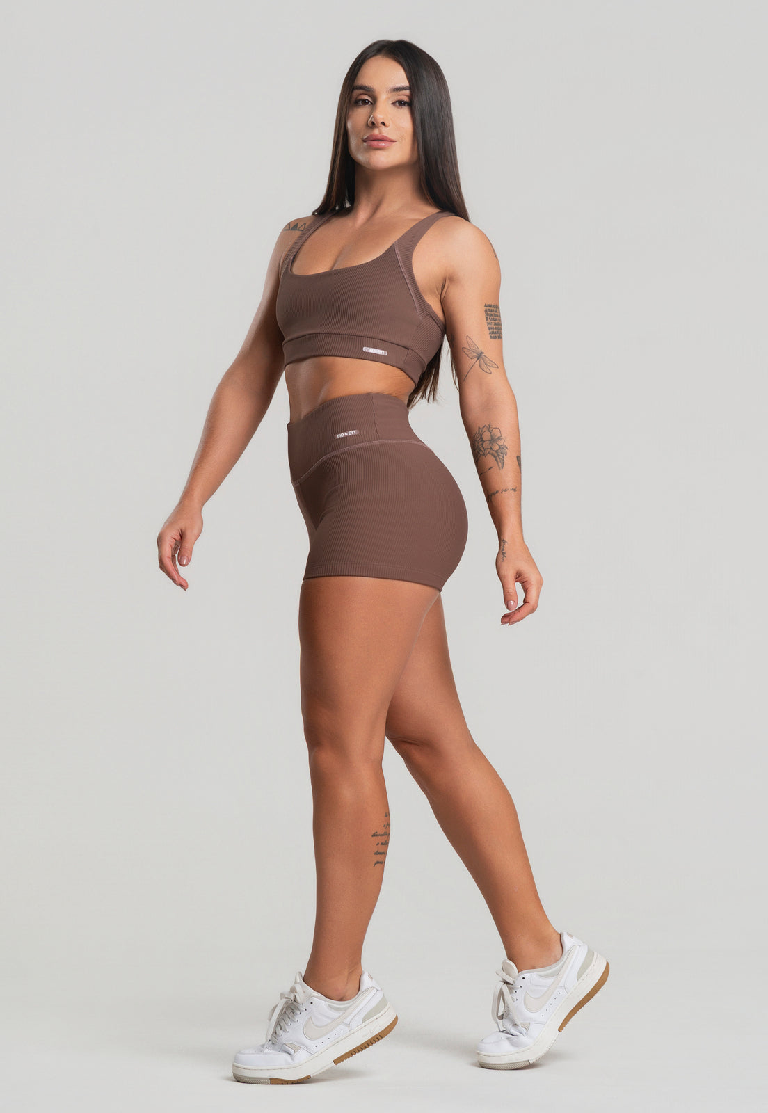 Conjunto Short + Top Canelado Marrom