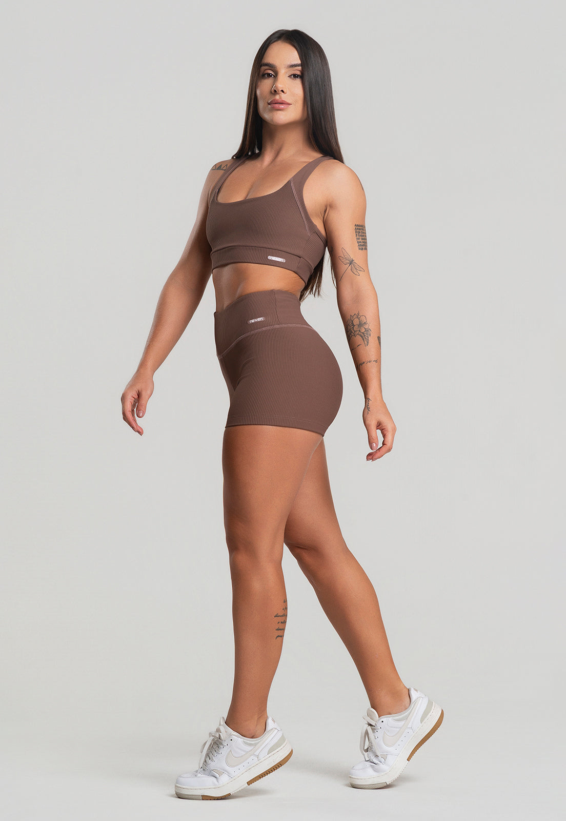 Conjunto Short + Top Canelado Marrom