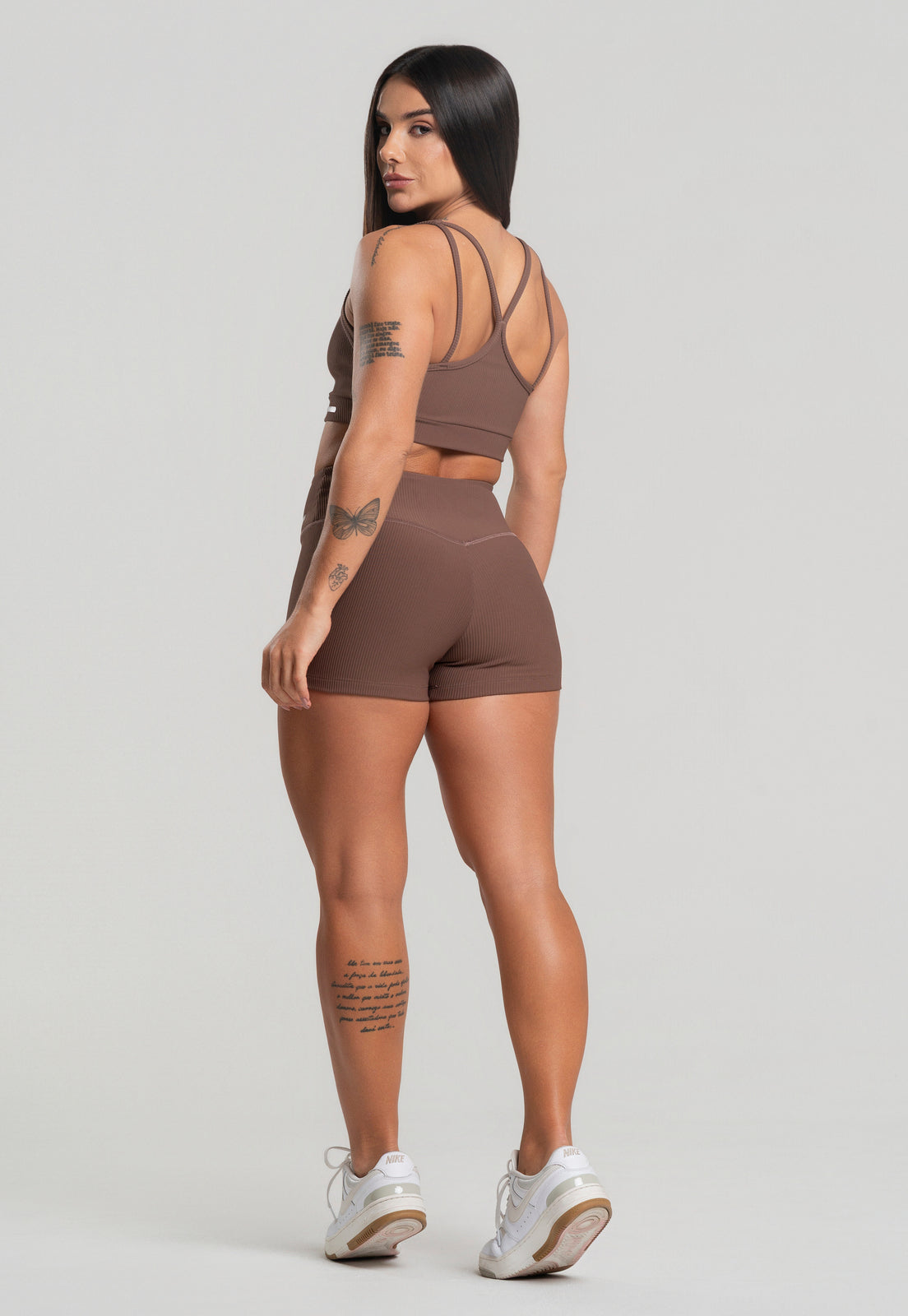 Conjunto Short + Top Canelado Marrom