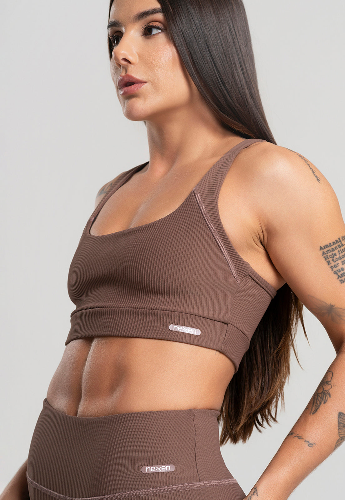 Conjunto Short + Top Canelado Marrom