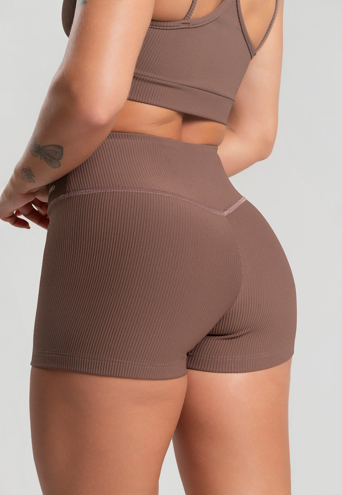 Conjunto Short + Top Canelado Marrom