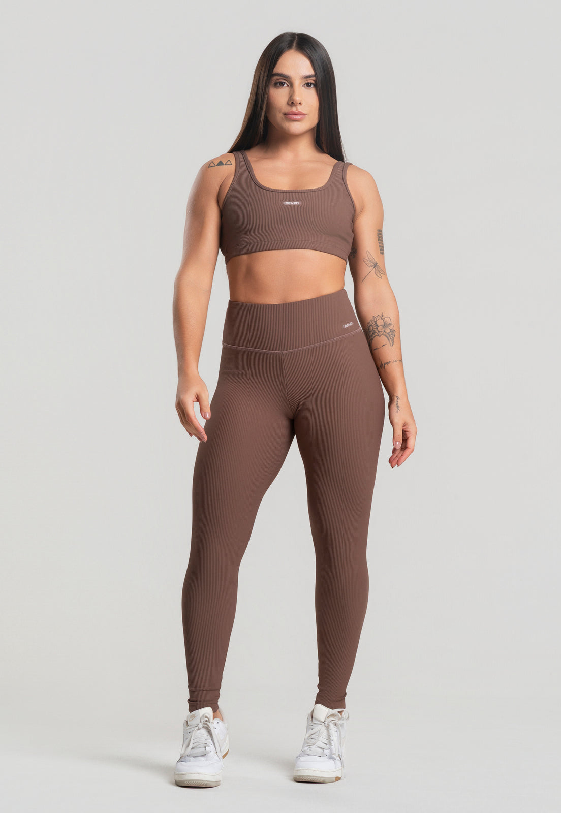 Conjunto Calça + Top Canelado Marrom