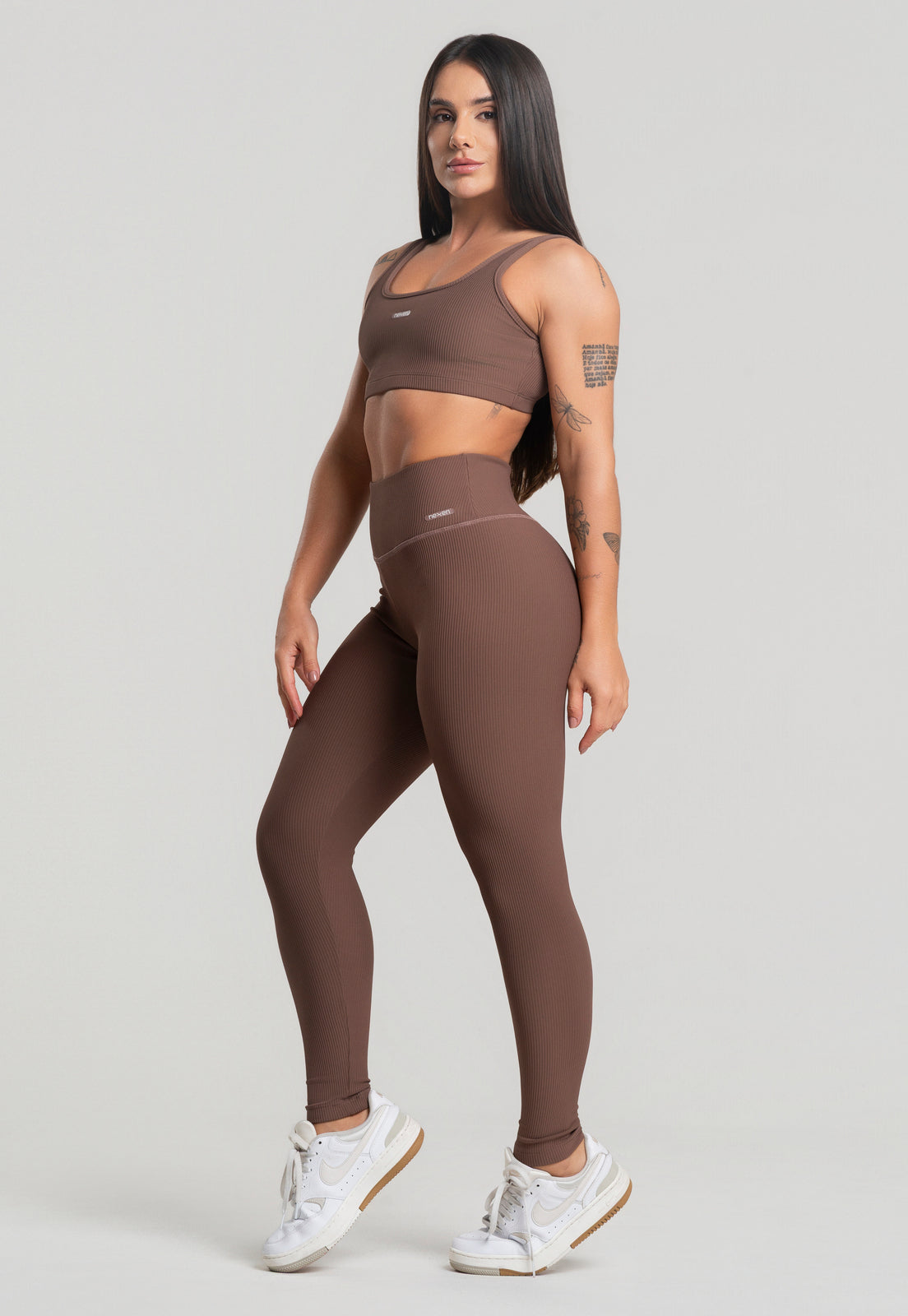Conjunto Calça + Top Canelado Marrom