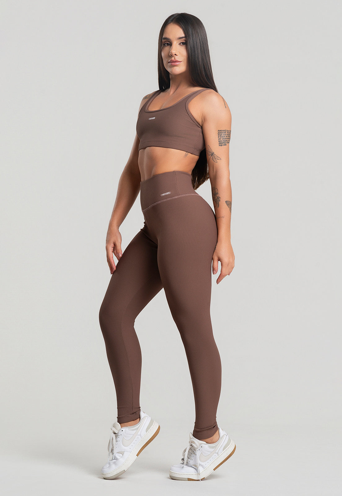 Conjunto Calça + Top Canelado Marrom