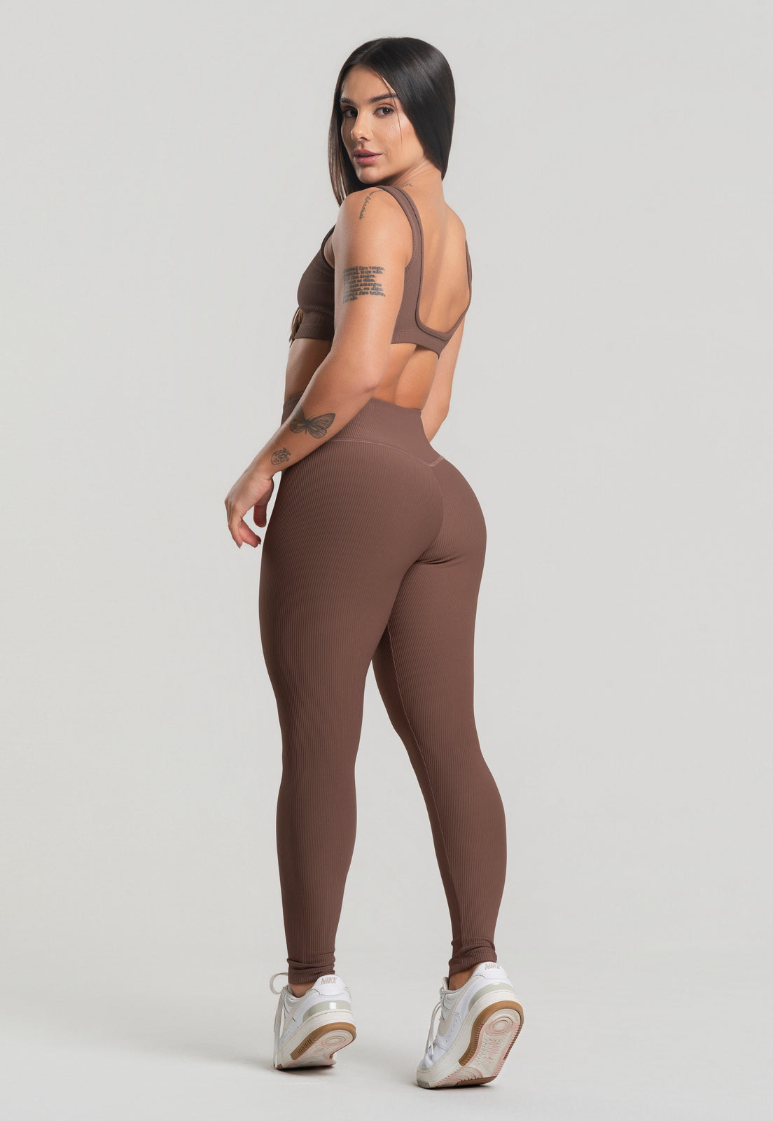 Conjunto Calça + Top Canelado Marrom