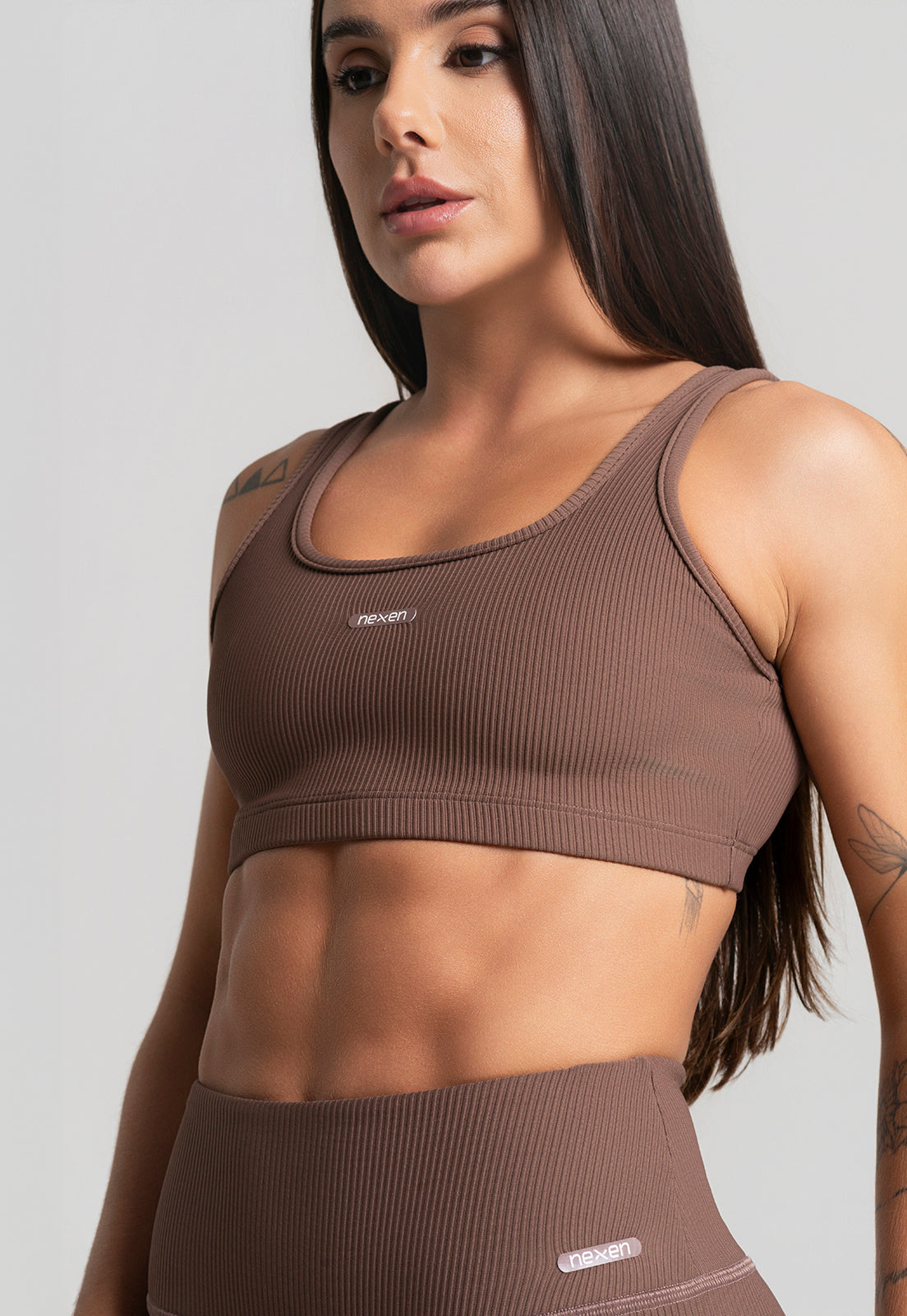 Conjunto Calça + Top Canelado Marrom