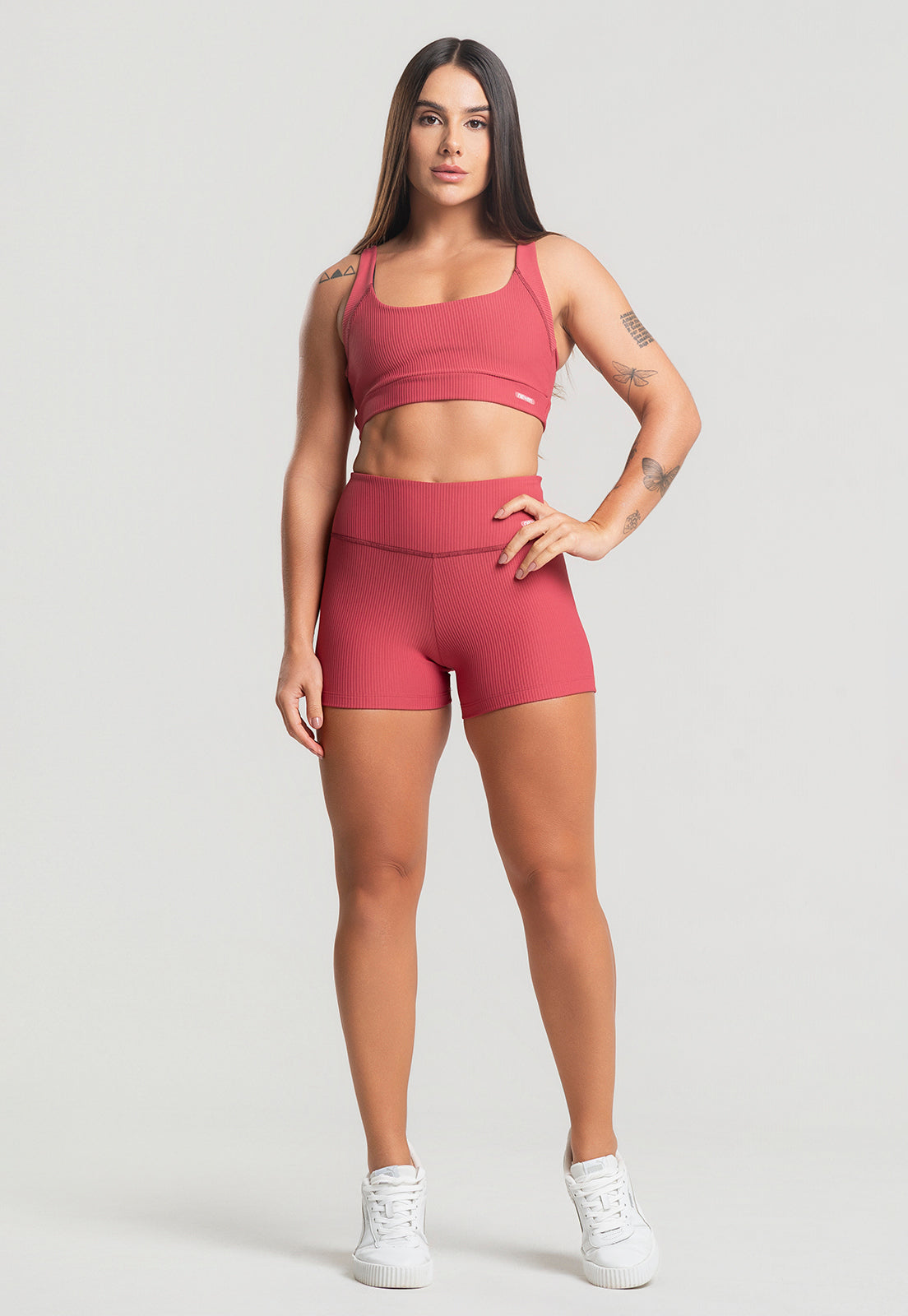 Conjunto Short + Top Canelado Cereja