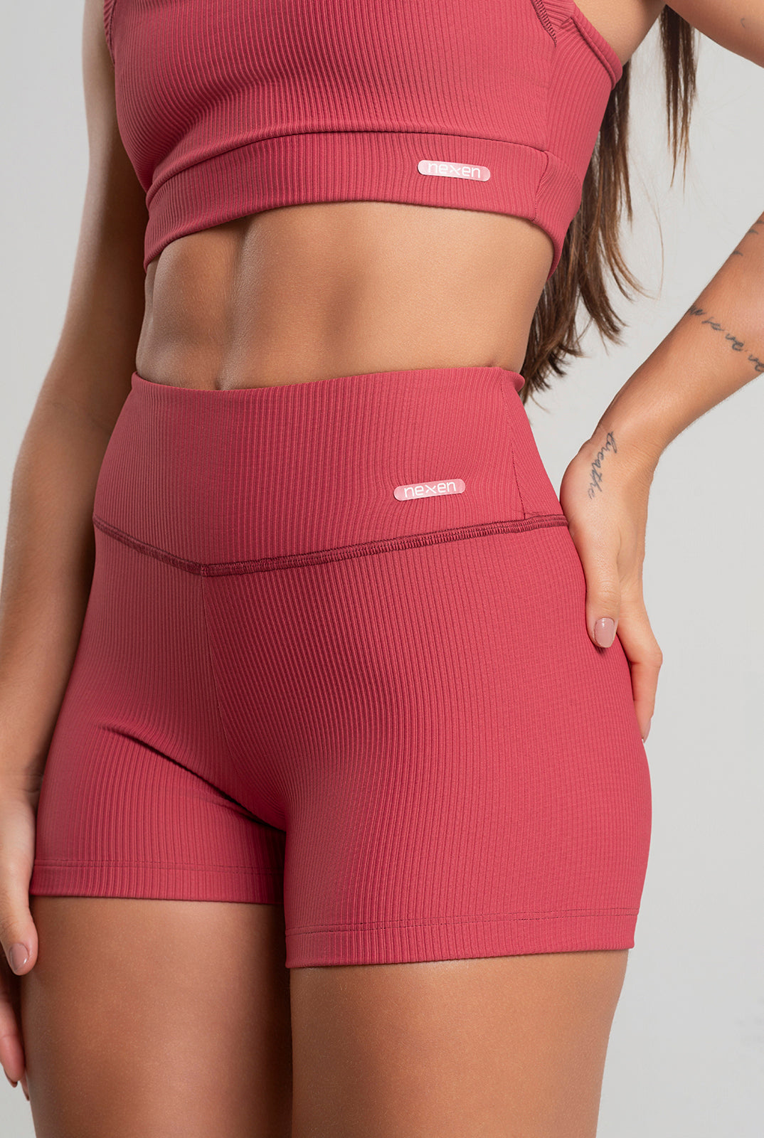 Conjunto Short + Top Canelado Cereja