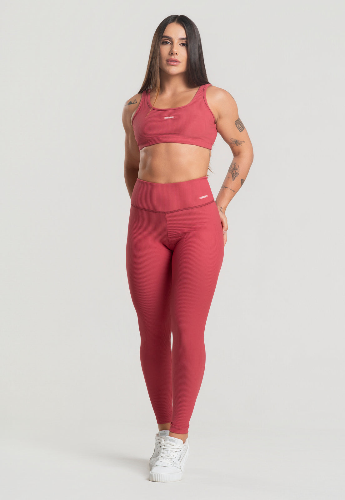 Conjunto Calça + Top Canelado Cereja