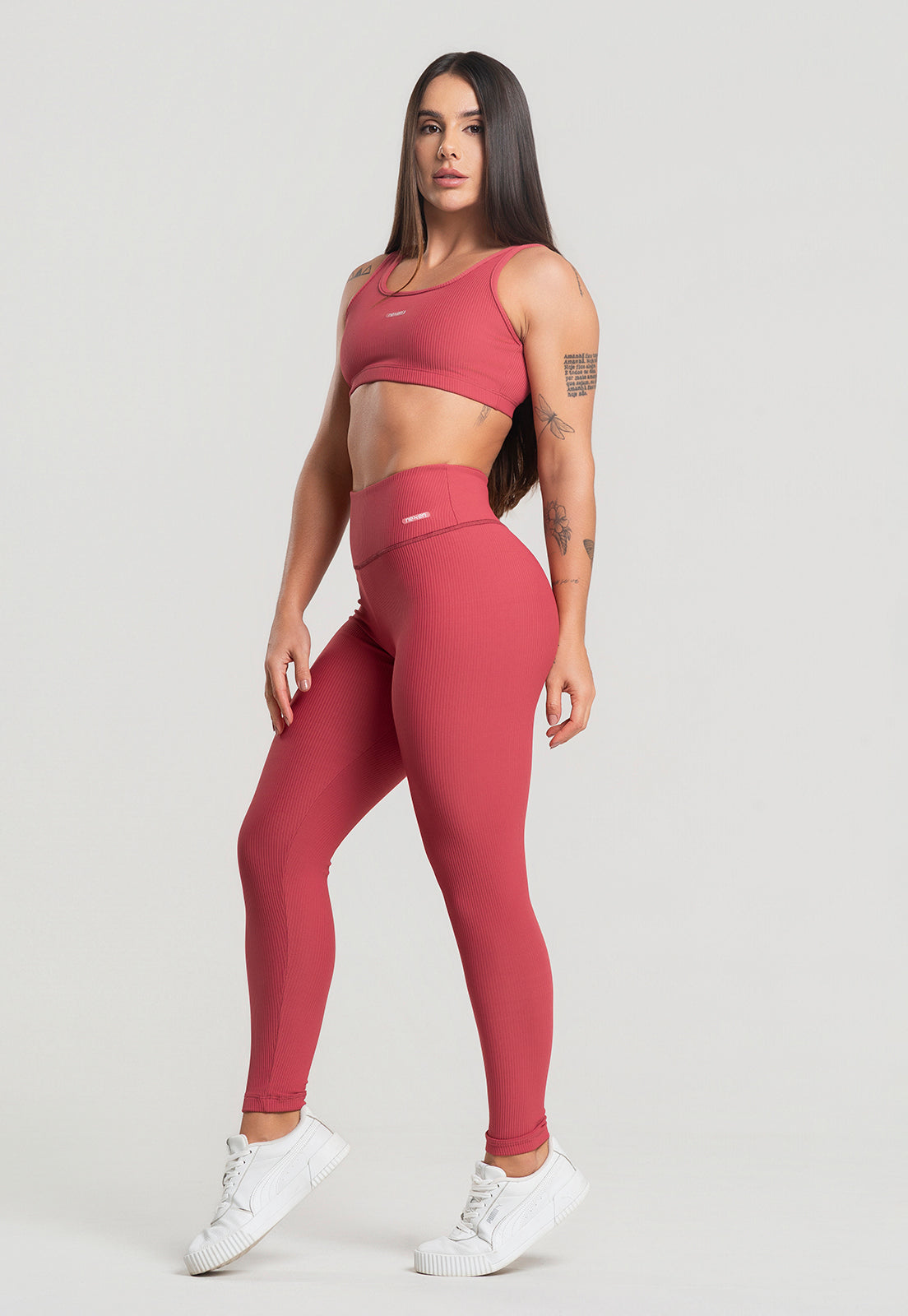 Conjunto Calça + Top Canelado Cereja