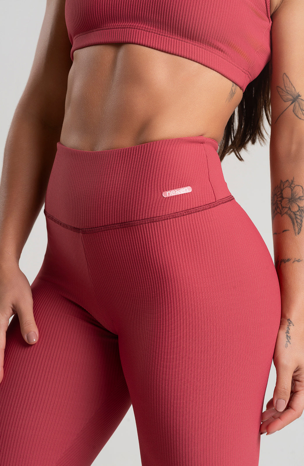 Conjunto Calça + Top Canelado Cereja