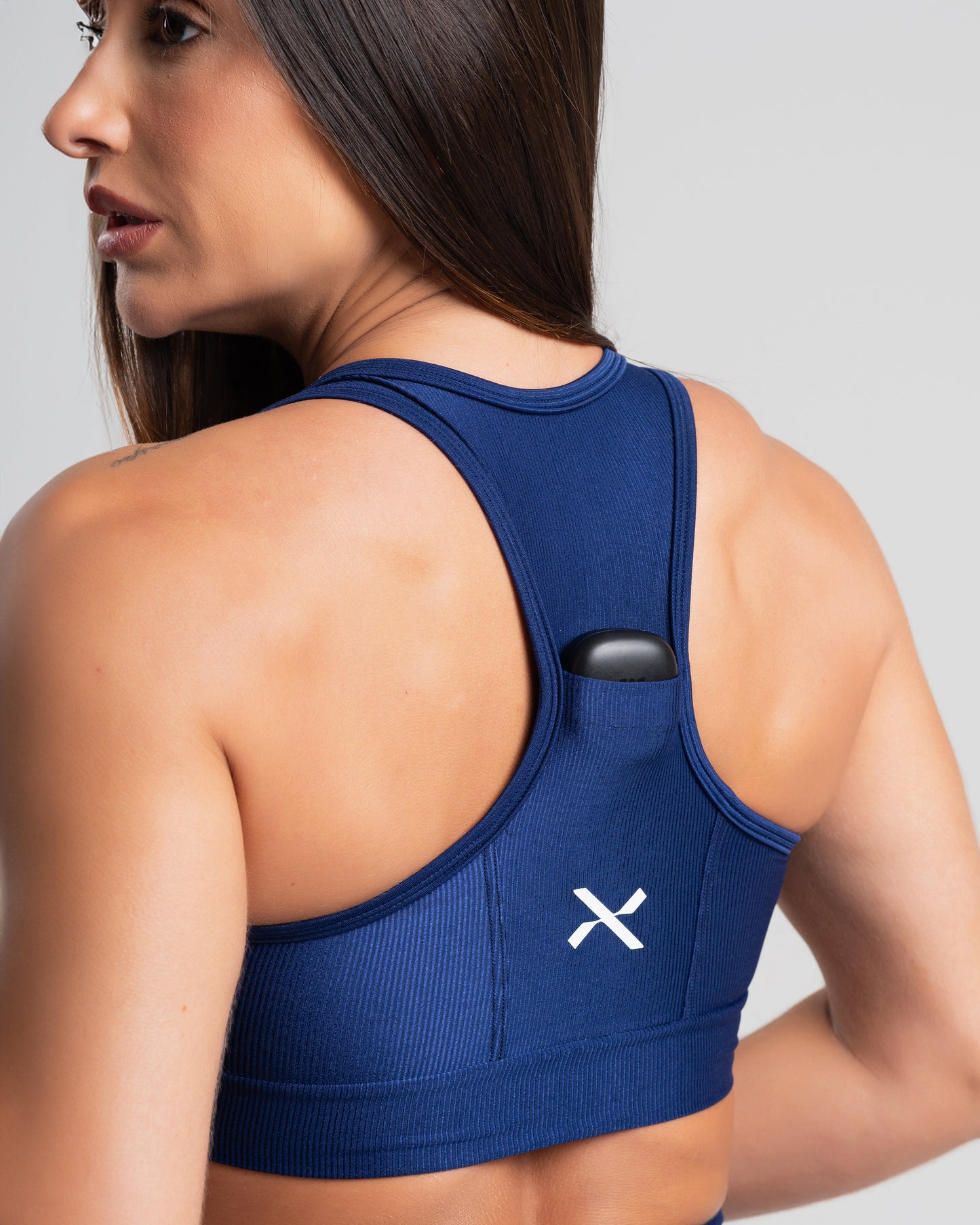 Top Glow Pocket Azul Marinho Poliamida