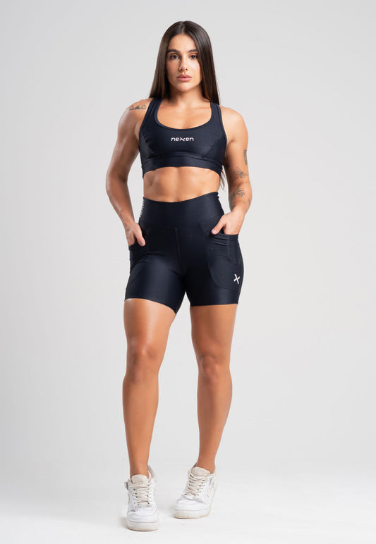 Conjunto Glow Pocket Preto Poliamida Short+Top