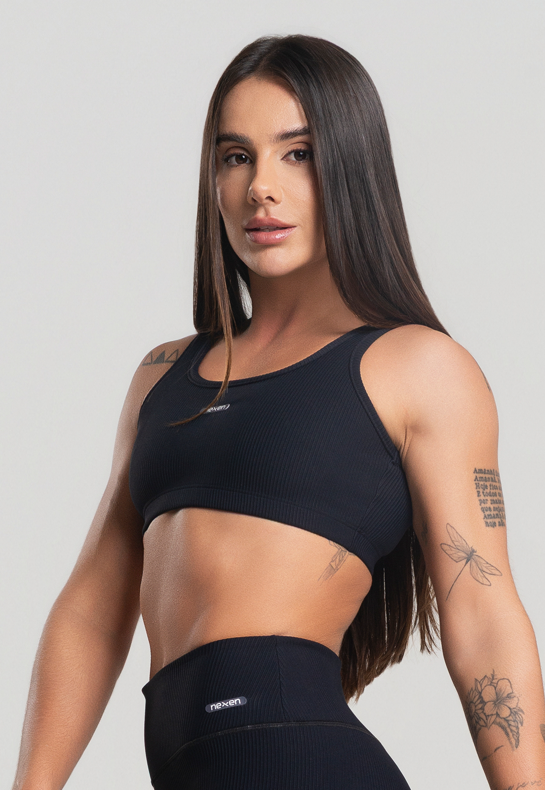 Top Alça Canelado Preto