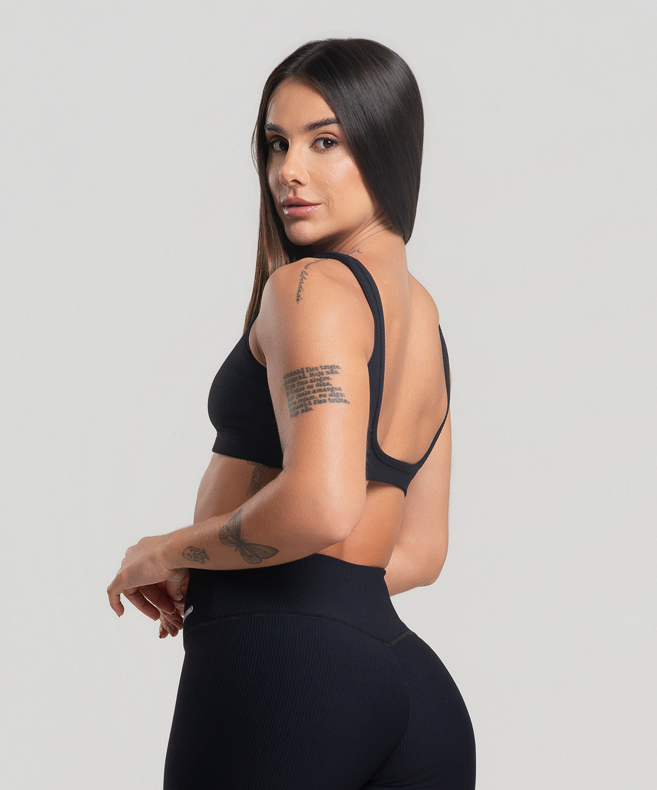 Top Alça Canelado Preto