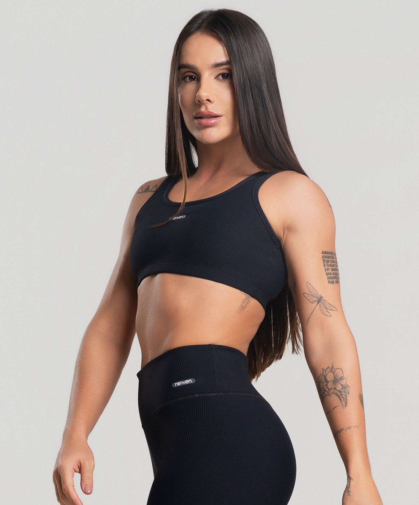 Top Alça Canelado Preto