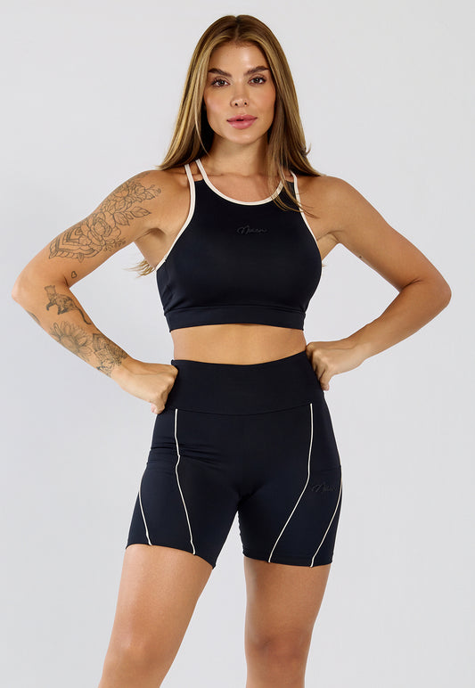 Conjunto Short e Top Flora Preto e Off
