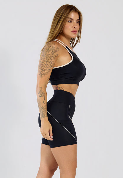 Conjunto Short e Top Flora Preto e Off