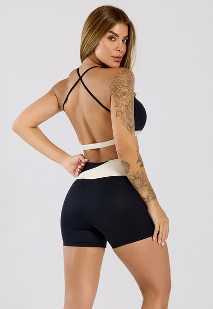 Conjunto Short e Top Lótus Preto e Nude