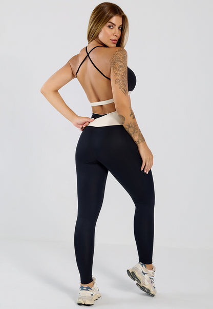 Conjunto Legging e Top Lótus Preto e Nude