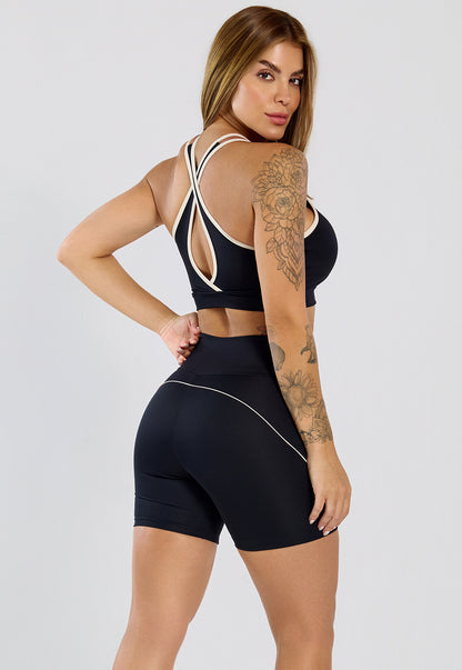 Conjunto Short e Top Flora Preto e Off
