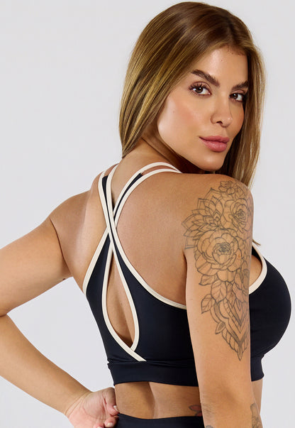 Top Flora Preto e Off