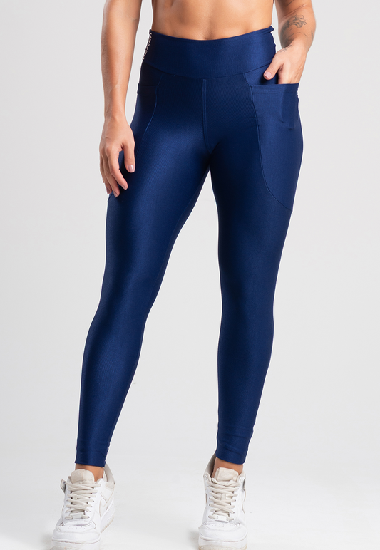 Legging Glow Pocket Azul Marinho Poliamida