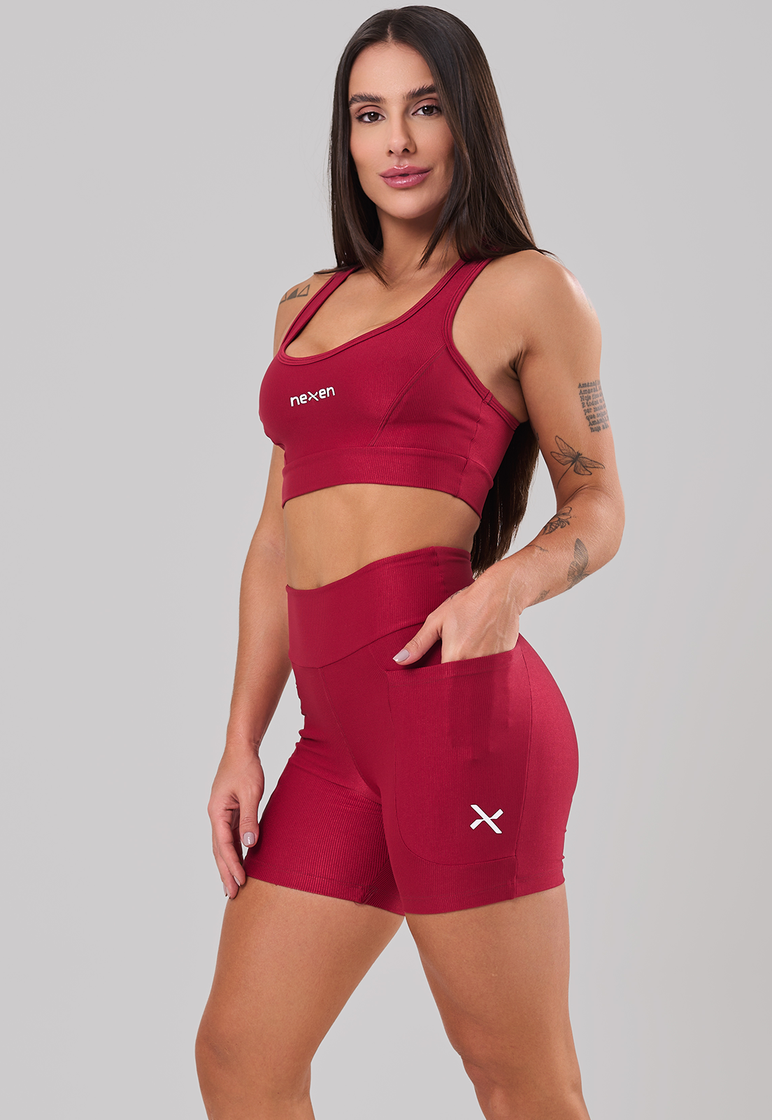 Conjunto Glow Pocket Cherry  Poliamida Short+Top