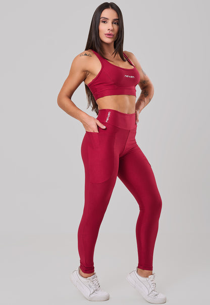 Conjunto Glow Pocket Cherry  Poliamida Legging+Top