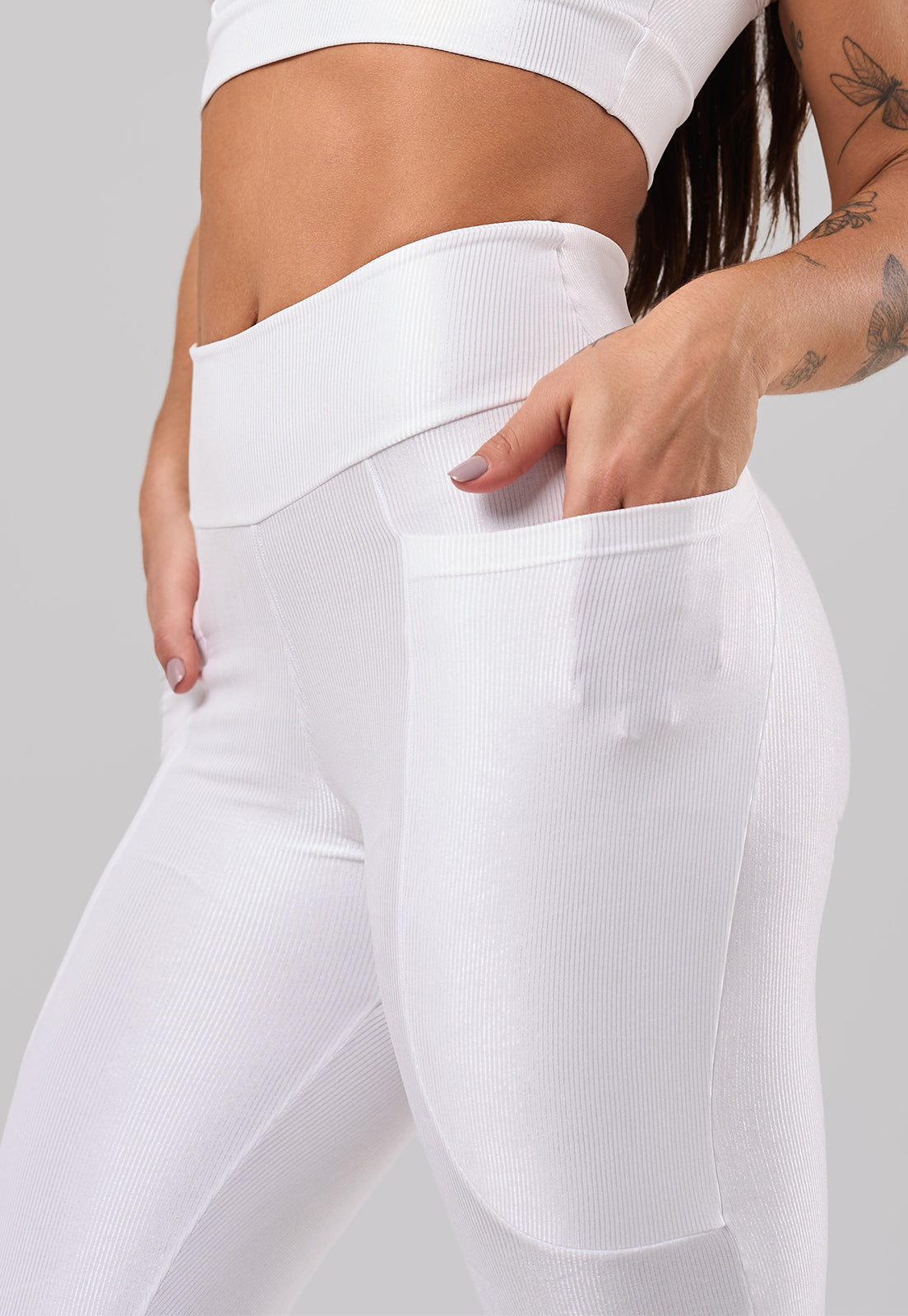 Legging Glow Pocket Branco Poliamida