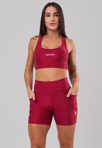 Conjunto Glow Pocket Cherry  Poliamida Short+Top