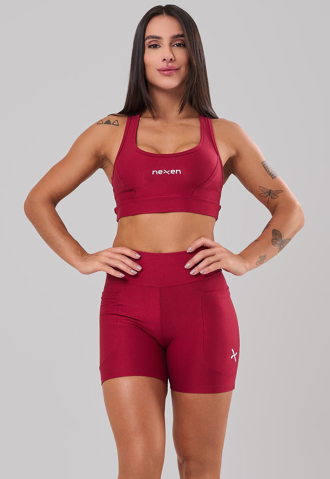 Conjunto Glow Pocket Cherry  Poliamida Short+Top