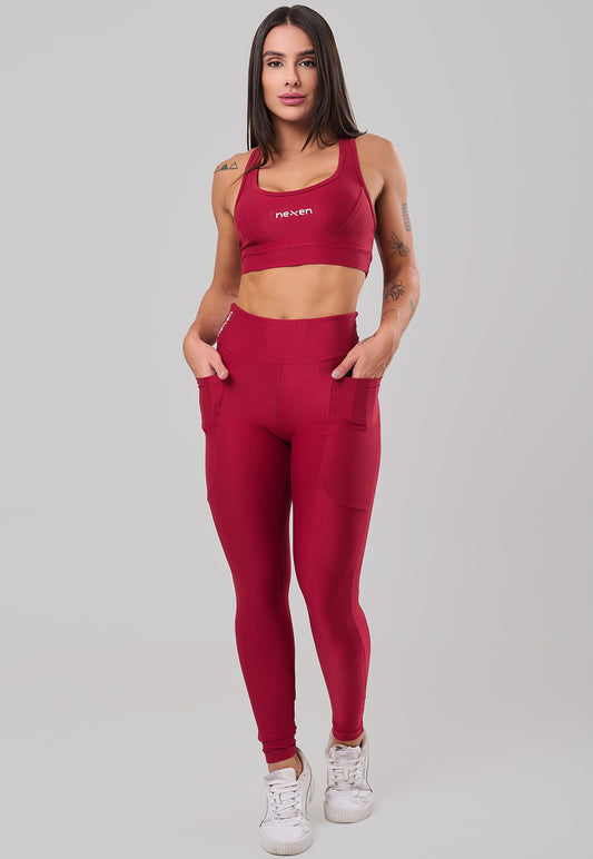 Conjunto Glow Pocket Cherry  Poliamida Legging+Top