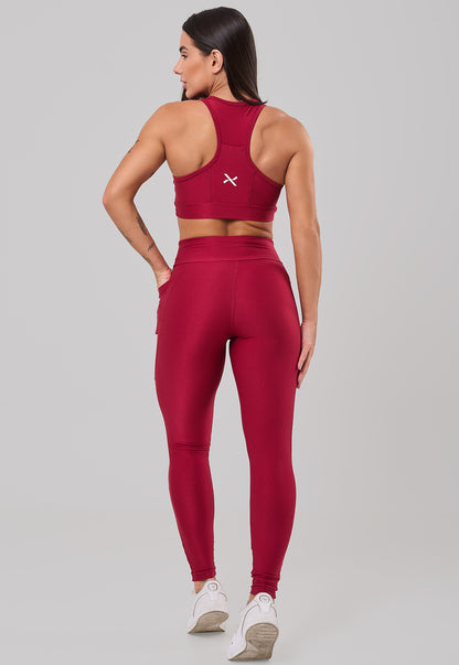 Conjunto Glow Pocket Cherry  Poliamida Legging+Top