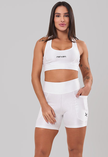 Conjunto Glow Pocket Branco Poliamida Short+Top