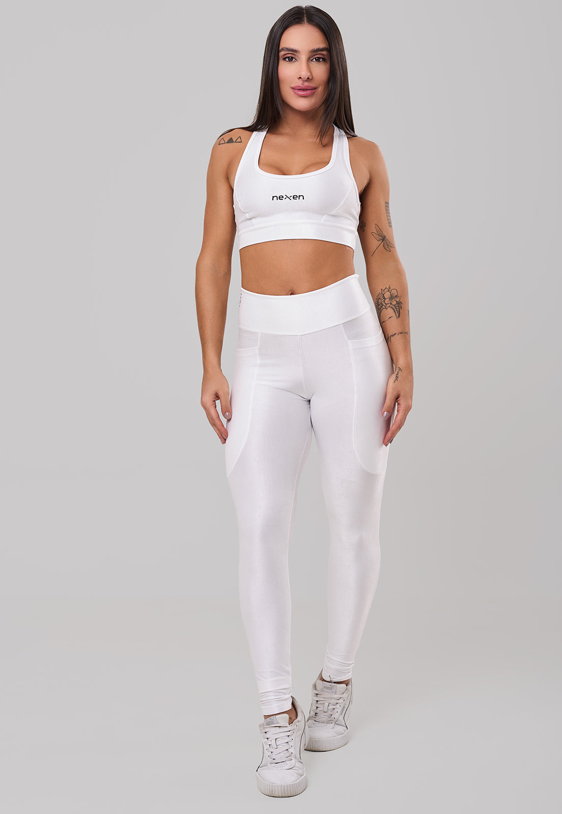 Conjunto Glow Pocket Branco Poliamida Legging+Top