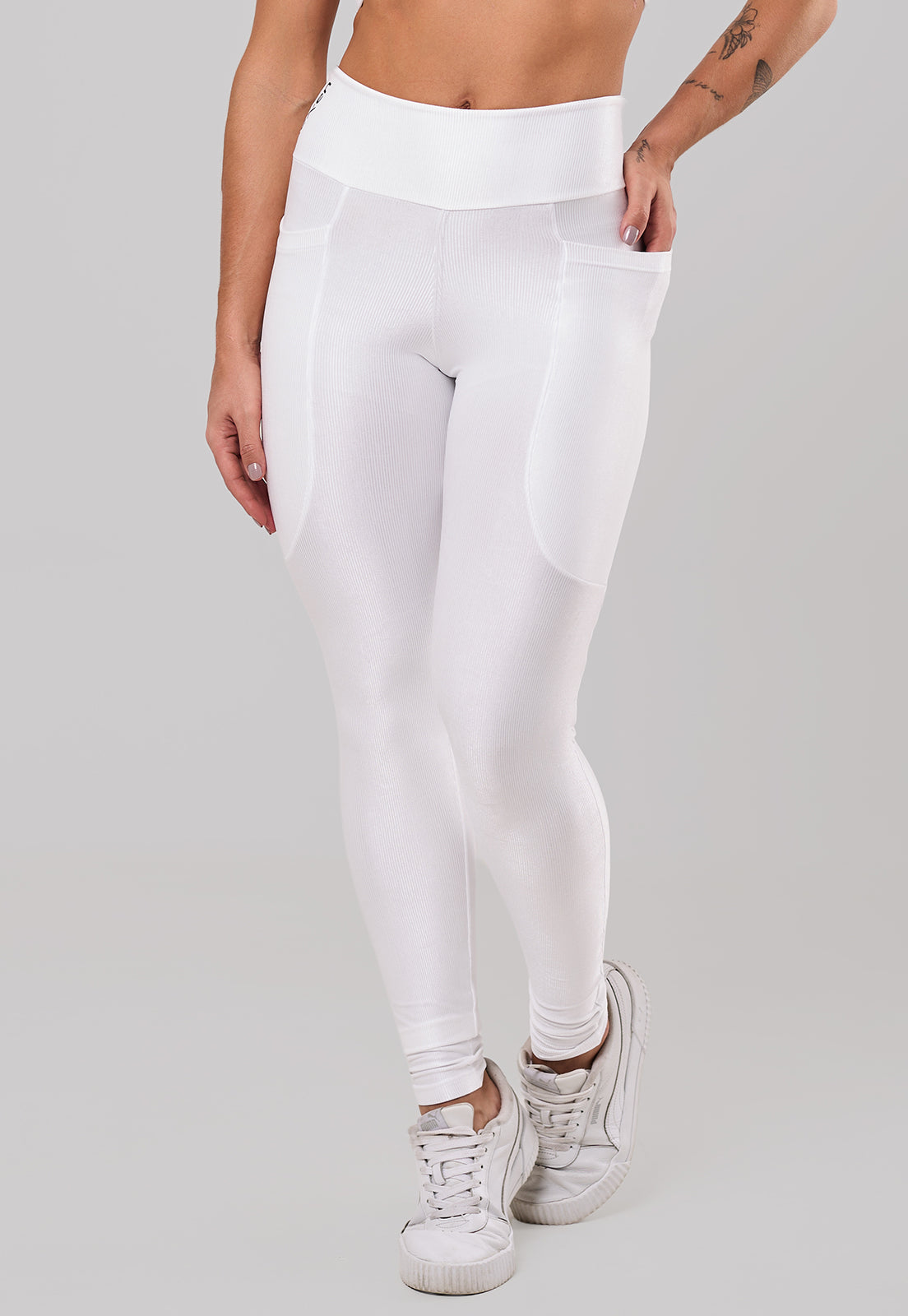 Legging Glow Pocket Branco Poliamida
