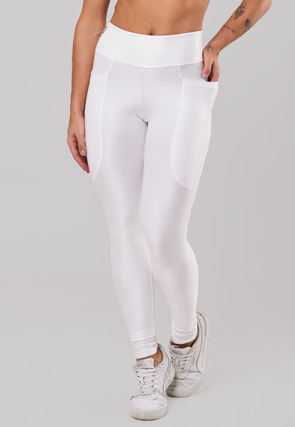 Legging Glow Pocket Branco Poliamida