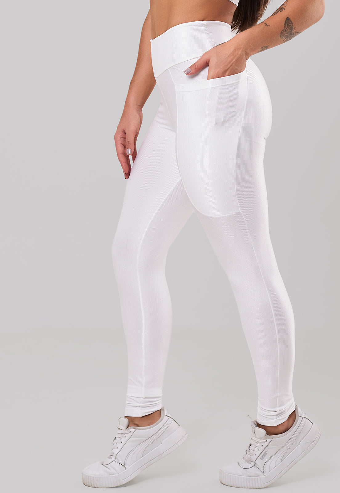 Legging Glow Pocket Branco Poliamida