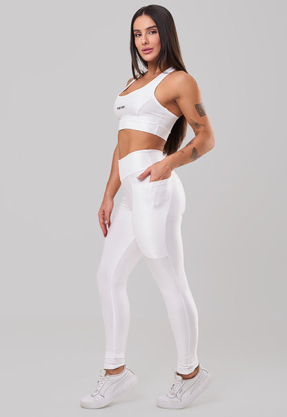 Conjunto Glow Pocket Branco Poliamida Legging+Top