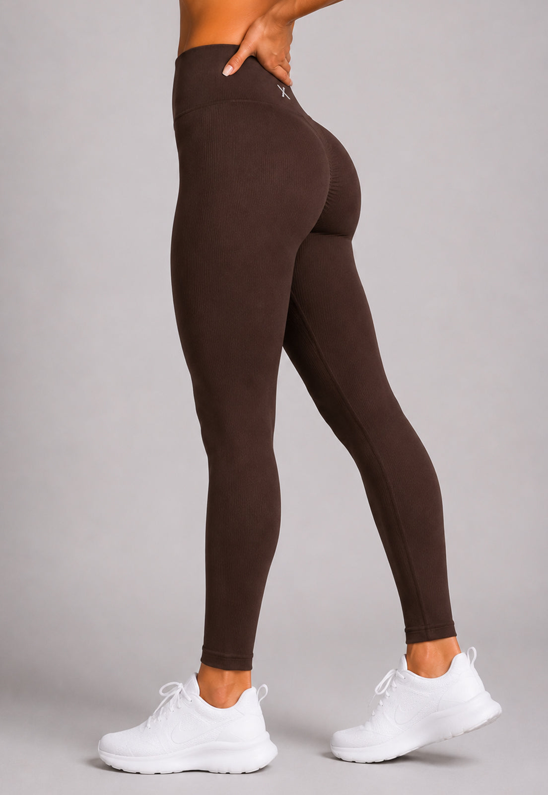 Legging Canelada Poliéster Marrom