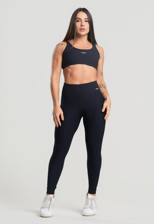 Conjunto Calça + Top Canelado Preto