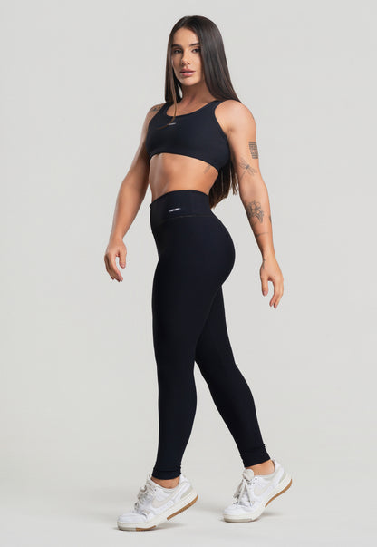 Conjunto Calça + Top Canelado Preto