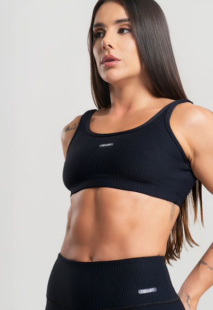 Conjunto Calça + Top Canelado Preto