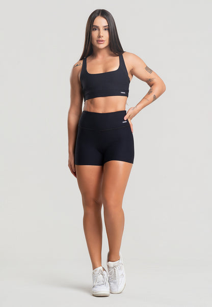 Conjunto Short + Top Canelado Preto